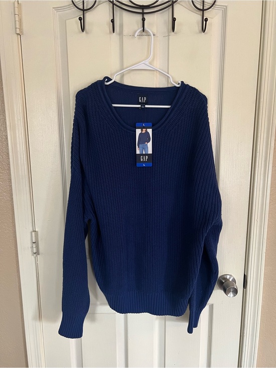 GAP Sweaters - GAP Women’s Large Navy Blue 100% Cotton Chunky Knit Pullover Oversized NWT